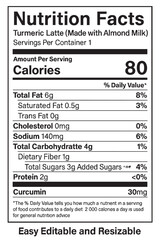 Nutrition facts label for turmeric latte drink vector illustration on transparent background