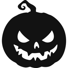 Scary Black Silhouette of a Jack O Lantern Pumpkin with Glowing White Eyes and Jagged Mouth on Transparent Background Halloween Decoration Concept
