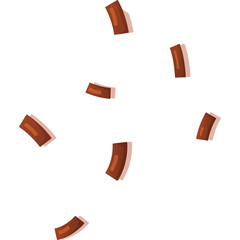 Scattered Chocolate Cookie Crumbs Isolated on a White Background with a Transparent PNG Overlay Effect and Subtle Shadow Details