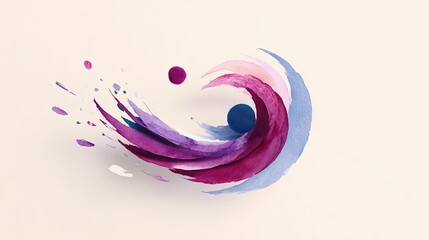 Abstract watercolor swirls and splashes in shades of purple pink and blue with solid circles on a cream background