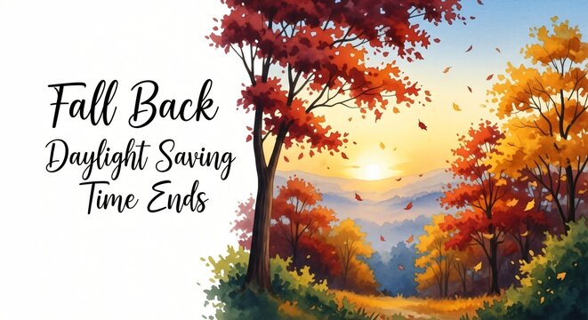 Fall Back Daylight Saving Time Ends Autumn Sunset Landscape Scenic View November Clock Change