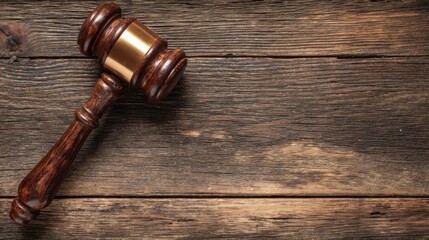 Traditional Wooden Gavel on Weathered Wooden Surface Background