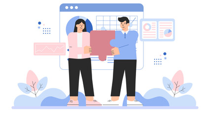 Flat Design Team Building and Collaboration Concep Flat Vector Illustration