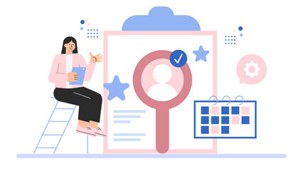 Flat Design Recruitment and Hiring Process Flat Vector Illustration