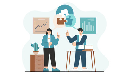 Business People Solving Problems Together Flat Vector Illustration