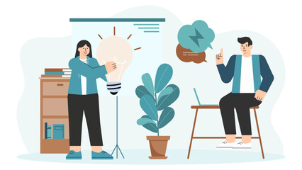 Flat Design Creative Brainstorming Session Flat Vector Illustration