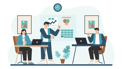 Diverse Business Team Working on Project Flat Vector Illustration
