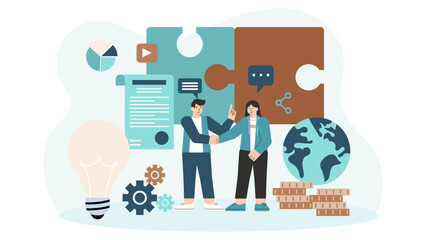 Strategic Business Partnership and Alliance Concept Flat Vector Illustration