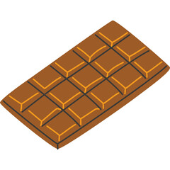Delicious brown chocolate bar with segmented squares and orange outlines on a transparent background perfect for dessert and candy themes