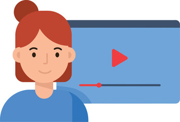 Woman watching online video playback on digital screen learning concept vector
