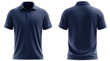 Classic Navy Polo Shirt Mockup: Front and back view of a navy polo shirt, ready for design. This versatile apparel essential offers a sleek and polished look.