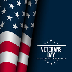 Veterans Day Background Design with realistic USA flag illustration.