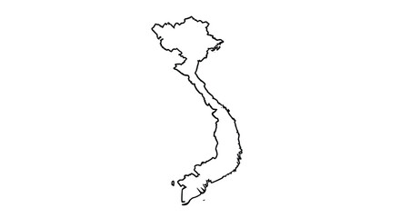 A black and white outline map depicting the geographical shape and national borders of Vietnam.