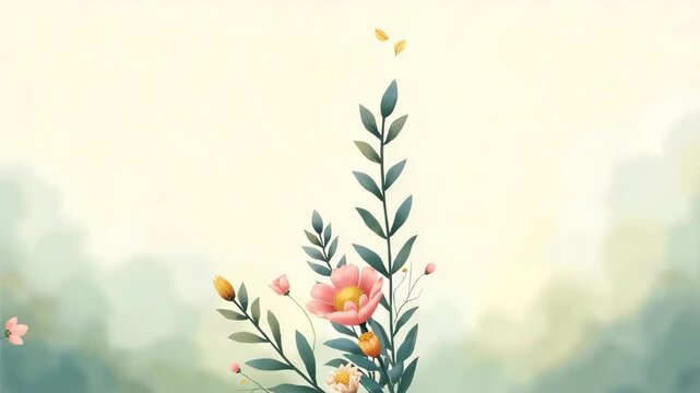 A serene portrayal of storytelling enhanced by AI, featuring soothing watercolor effects and a clean layout, with space for text, perfect for adding a personalized touch to marketing materials.