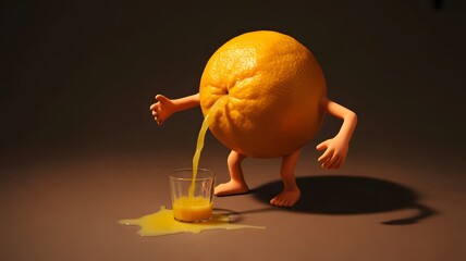 Orange character spilling juice from glass