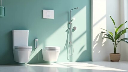 An appealing setup of smart home healthcare devices in a modern bathroom context, embracing wellness with leading lines and allowing sufficient copy space for promotional use. - Powered by Adobe
