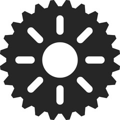 Detailed dark gray silhouette of a mechanical gear with a circular center and eight radiating spokes against a transparent white background representing industry and engineering concepts