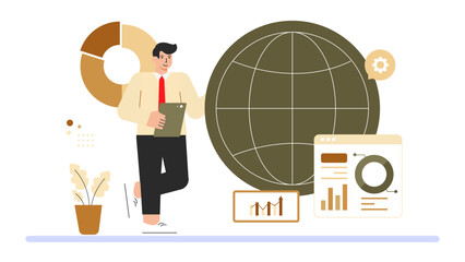 Worldwide Trade and Global Economy Concept Flat Vector Illustration