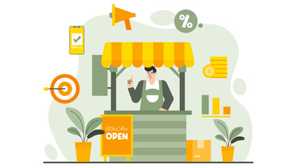 Local Business Marketing and Promotion Concept Flat Vector Illustration