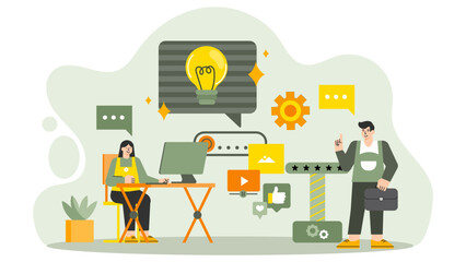 Business Innovation Lab and Creative Workspace Flat Vector Illustration