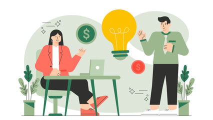 Business Innovation Lab and Creative Workspace Flat Vector Illustration
