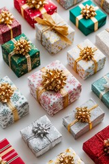Fototapeta premium Colorful gift boxes arranged for a festive celebration in a cozy setting during the holiday season