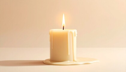 A Candle with Dripping Wax Casting a Warm Glow on a Soft Surface