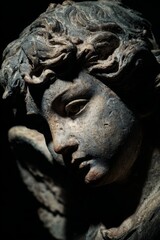 Beautiful stone angel sculpture with delicate features captured in soft lighting during a serene moment