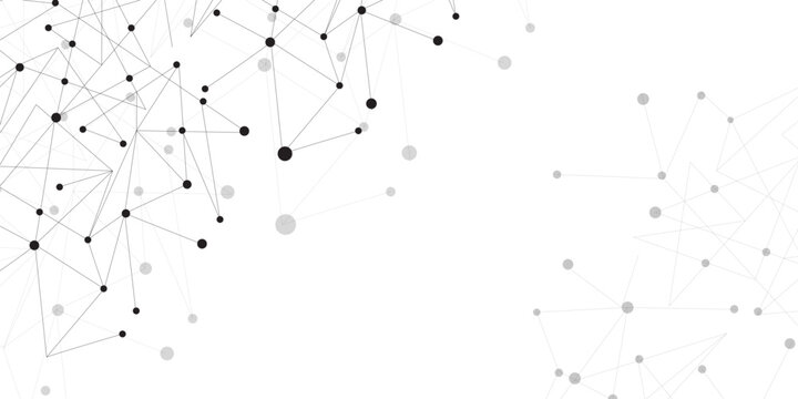 Technology abstract white digital background of connected dot with black line .many squares and rectangle shapes .Internet connection network high digital technology with connecting points and