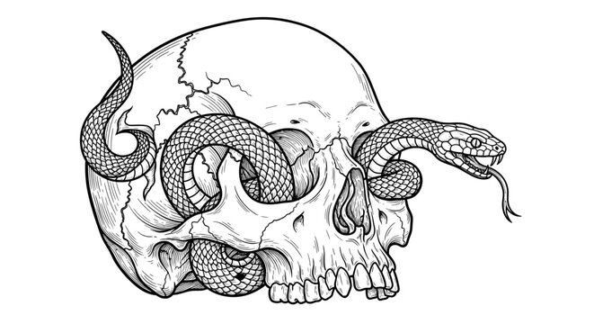 A skull with a snake wrapped around it