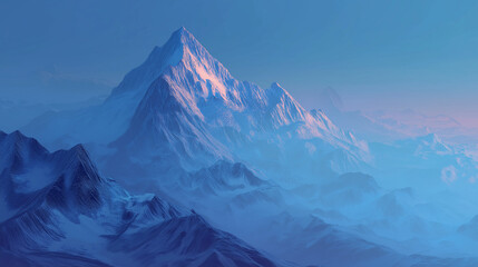 snow covered mountains,Blue and pink gradient