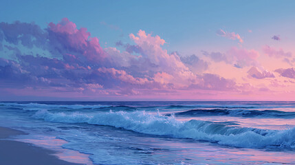 Sunset over the sea,Blue and pink gradient