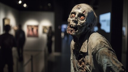 Eerie Museum Exhibit Showcases Realistic Zombie Figure with Visceral Details
