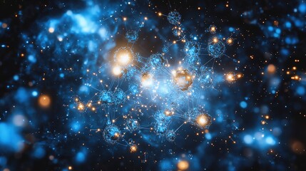 Protoplanetary disk with glowing organic molecules resembling cosmic constellations.
