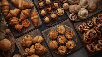 Delicious Pastries and Breads on Wooden Boards A Foodie's Delight