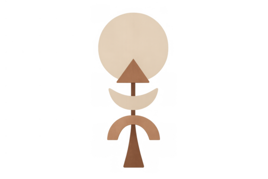 Minimalist boho abstract drawing representing celestial bodies and natural shapes with a terracota palette - Powered by Adobe