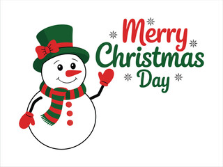 Cheerful Snowman Illustration for Holiday Greetings Wishing a Merry Christmas Day with Festive Colors and Playful Design Perfect for Seasonal Celebrations