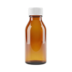 Amber glass bottle with white cap for medical use on white background