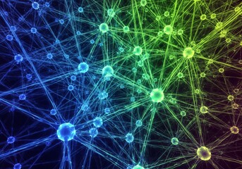 Obraz premium Bright abstract blue Abstract 3D network design with glowing lines and a star pattern suitable for a high-tech technology backdrop
