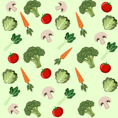 Seamless vegetables pattern. Hand drawn vegetarian food.