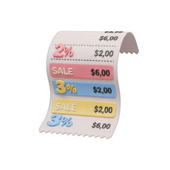 Discount receipt showing sales percentages and prices on white background