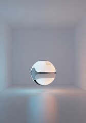 AI control orb floating in minimal white room, glowing ambient light