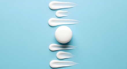 Elegant White Cosmetic Cream Jar with Smooth Swatches on a Serene Blue Background, Showcasing Skincare and Beauty Products