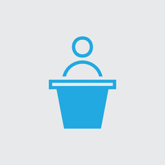 Simple blue icon of a person at a podium