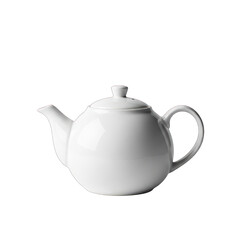 Elegant white ceramic teapot against a stark black studio background shot on white background