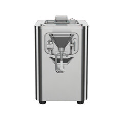Stainless steel ice cream maker machine on a black studio background on white background