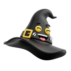 Happy cartoon witch hat with a gold buckle against a on white background