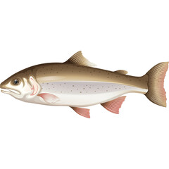 Detailed Realistic Illustration of a Single Salmon Fish Swimming Isolated on a White Background Aquatic Wildlife Detailed Scales and Fins in Natural Earthy Tones