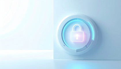 Fototapeta premium Futuristic glowing unlock button symbolizes ethical ai development and secure data access. This cyber security technology shows future of digital protection and innovation
