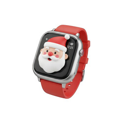 Smartwatch displaying santa claus face for christmas holiday season celebration on white background
